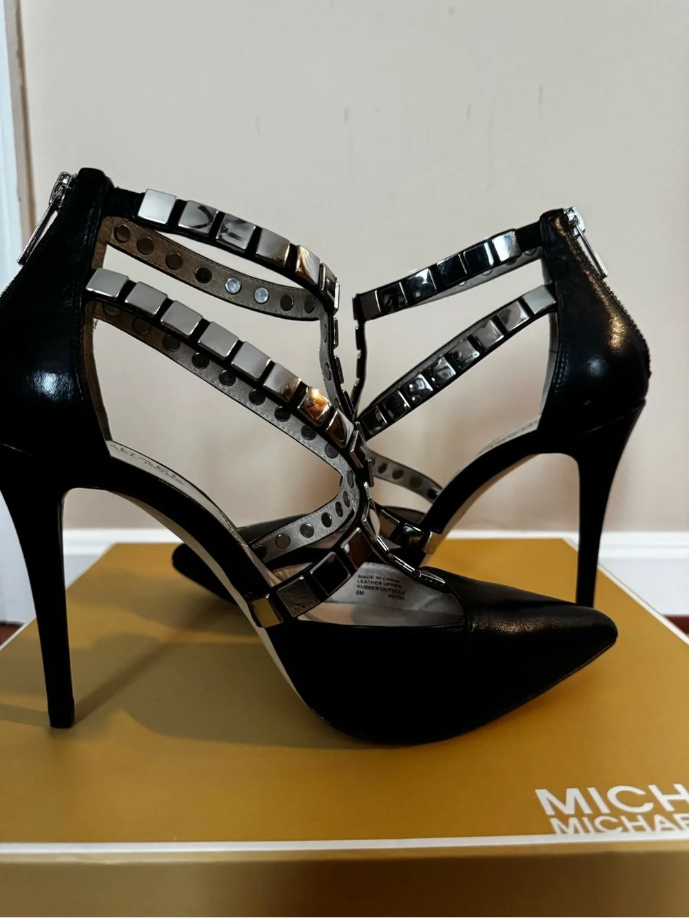 Michael Kors Black Studded Strappy Pointed-Toe Stilettos